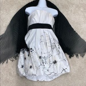 Strapless ivory floral party dress